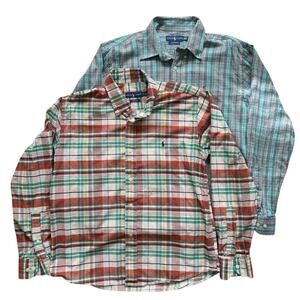 Lot 2 Polo Ralph Lauren Boys Plaid Button Down Shirts Youth XL Custom Fit